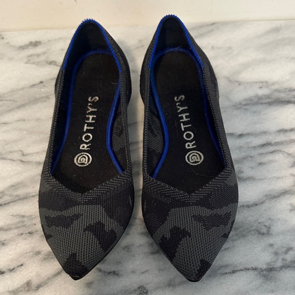 Rothy’s The Point Flats Sz 7 In Black/Grey Camo